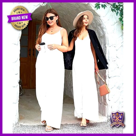 Maxi Dress with Pockets, Adjustable Straps, Plus Size S-5X, Polyester Spandex - Picture 2 of 7